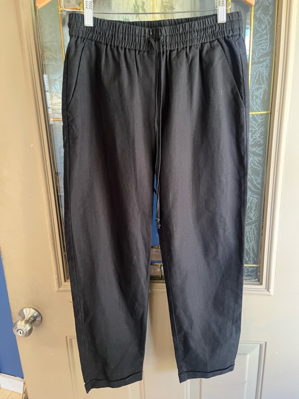 J. Crew Black Elastic-Waist Chinos / Linen blend